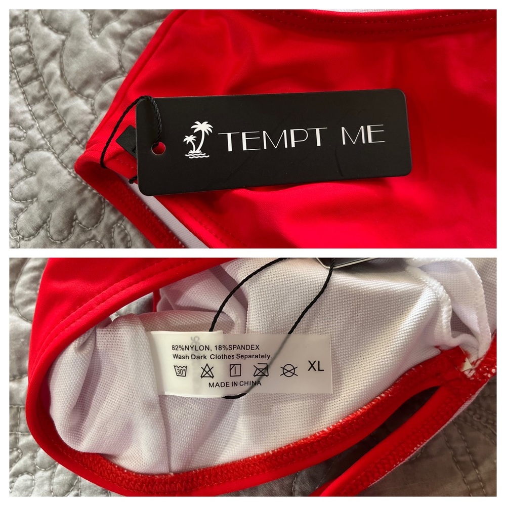 NWT Tempt Me High Neck Zip Racerback Wrap Bikini Tank Top Red Size XL - Picture 6 of 7